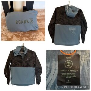 Roark Run Amok Small Packable 1/2 Zip Windbreaker Blue Grey Second Wind Anorak